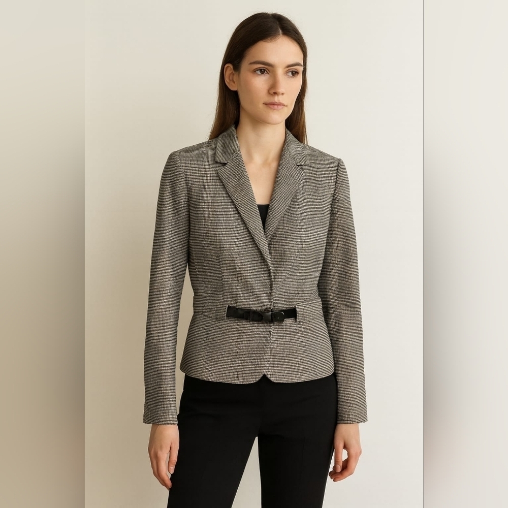 Women's Calvin Klein Petite 10P Black & White Houndstooth Blazer